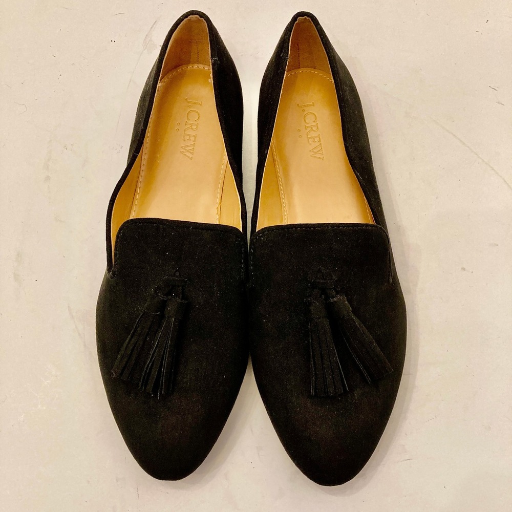 NEW J. Crew Faux Suede Tassel Loafers Women's 7.5 Black Fabric‎ BF086 $98